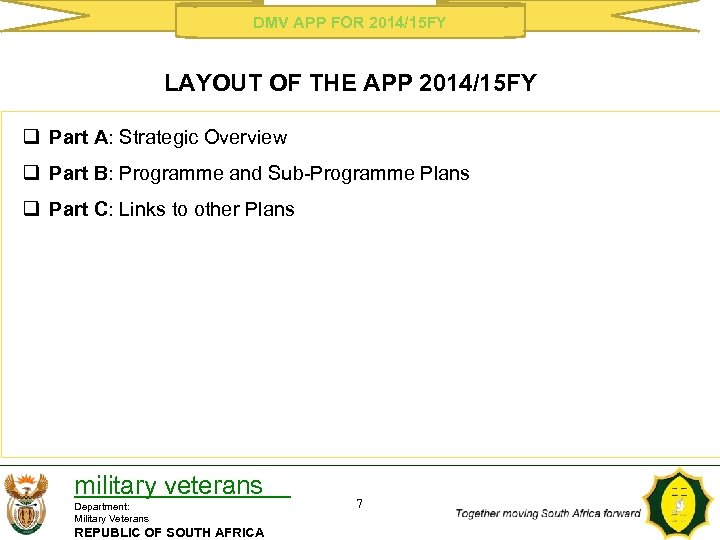 DMV APP FOR 2014/15 FY LAYOUT OF THE APP 2014/15 FY q Part A: