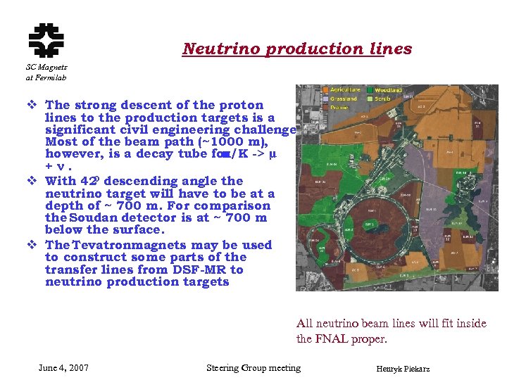 Neutrino production lines SC Magnets at Fermilab v The strong descent of the proton