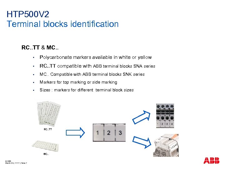 HTP 500 V 2 Terminal blocks identification RC. . TT & MC. . §