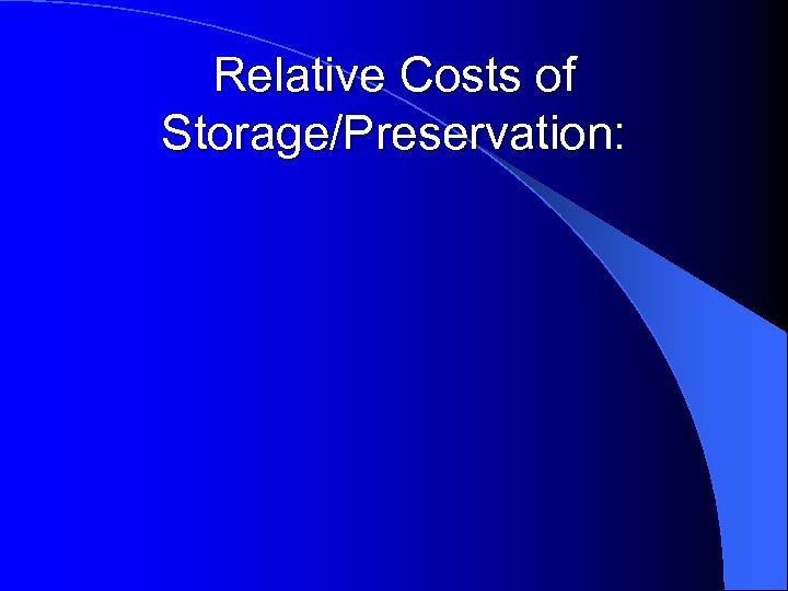 Relative Costs of Storage/Preservation: 