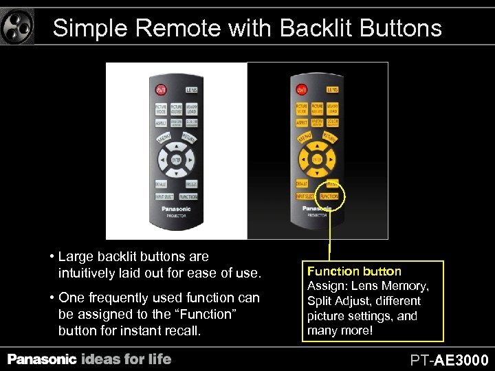 Simple Remote with Backlit Buttons • Large backlit buttons are intuitively laid out for