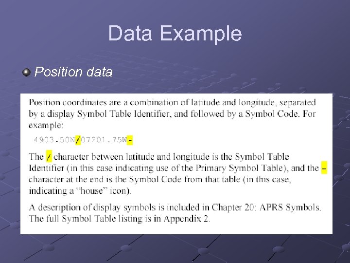 Data Example Position data 