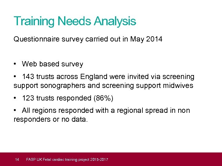 Training Needs Analysis Questionnaire survey carried out in May 2014 • Web based survey
