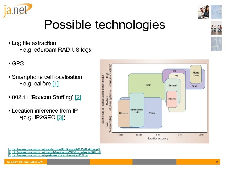 Possible technologies • Log file extraction • e. g. eduroam RADIUS logs • GPS