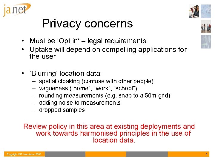 Privacy concerns • Must be ‘Opt in’ – legal requirements • Uptake will depend