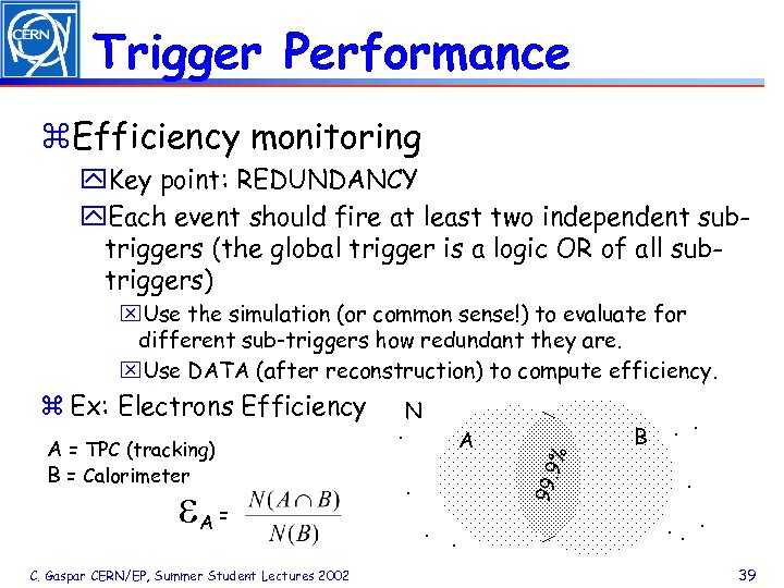 Trigger Performance z. Efficiency monitoring y. Key point: REDUNDANCY y. Each event should fire