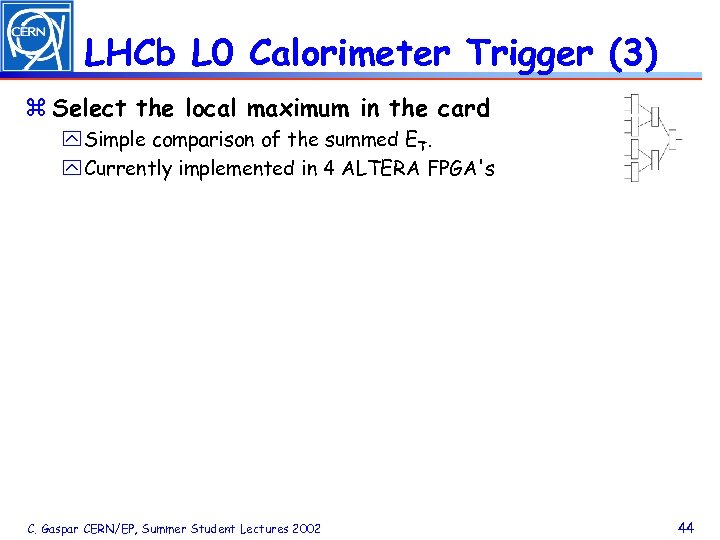 LHCb L 0 Calorimeter Trigger (3) z Select the local maximum in the card