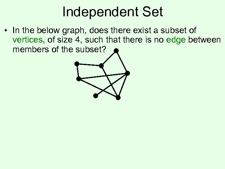 Independent Set • In the below graph, does there exist a subset of vertices,