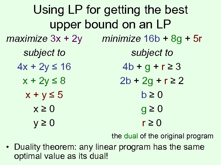 Using LP for getting the best upper bound on an LP maximize 3 x