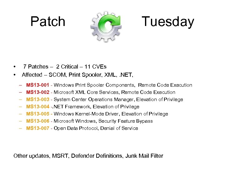 Patch • • Tuesday 7 Patches – 2 Critical – 11 CVEs Affected –