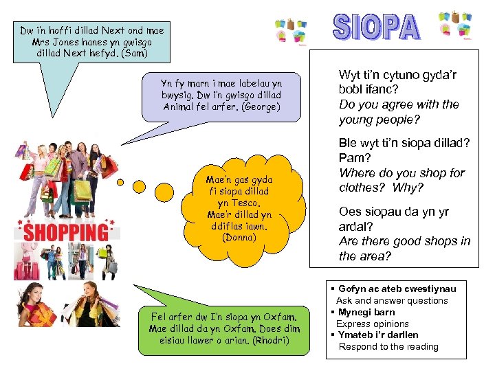 Dw i’n hoffi dillad Next ond mae Mrs Jones hanes yn gwisgo dillad Next