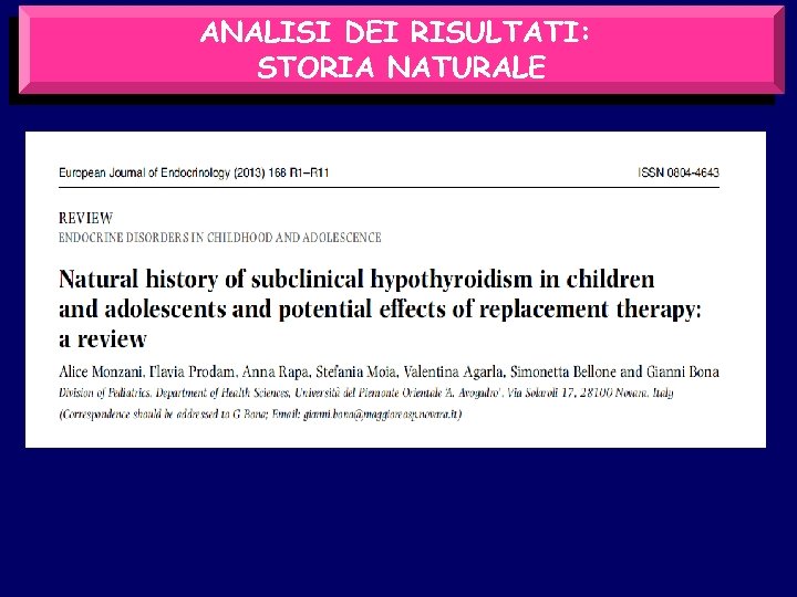 ANALISI DEI RISULTATI: STORIA NATURALE 