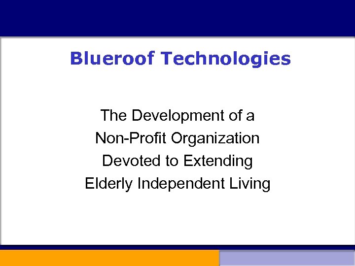 Blueroof Technologies The Development of a Non-Profit Organization Devoted to Extending Elderly Independent Living