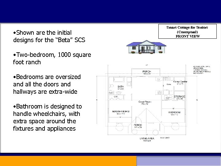  • Shown are the initial designs for the “Beta” SCS • Two-bedroom, 1000