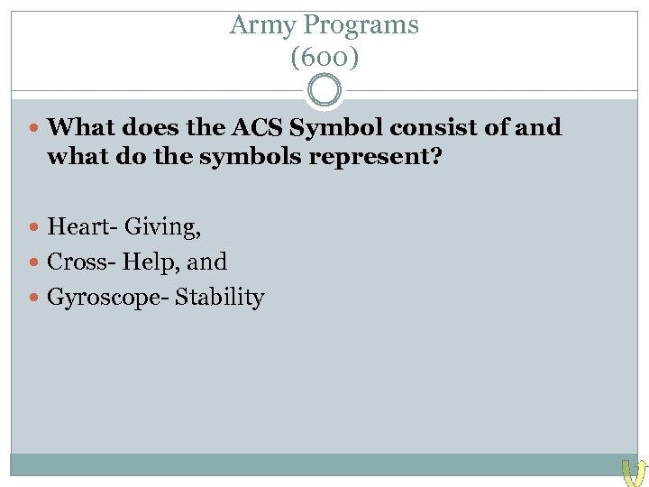 Army Programs (600) What does the ACS Symbol consist of and what do the