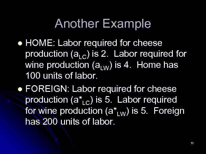 Another Example HOME: Labor required for cheese production (a. LC) is 2. Labor required