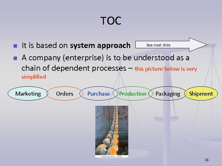 TOC n n See next slide It is based on system approach A company