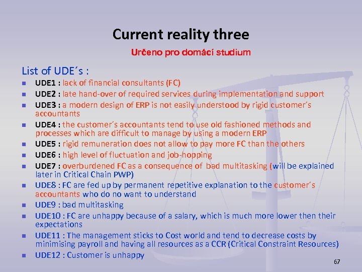 Current reality three Určeno pro domácí studium List of UDE´s : n n n