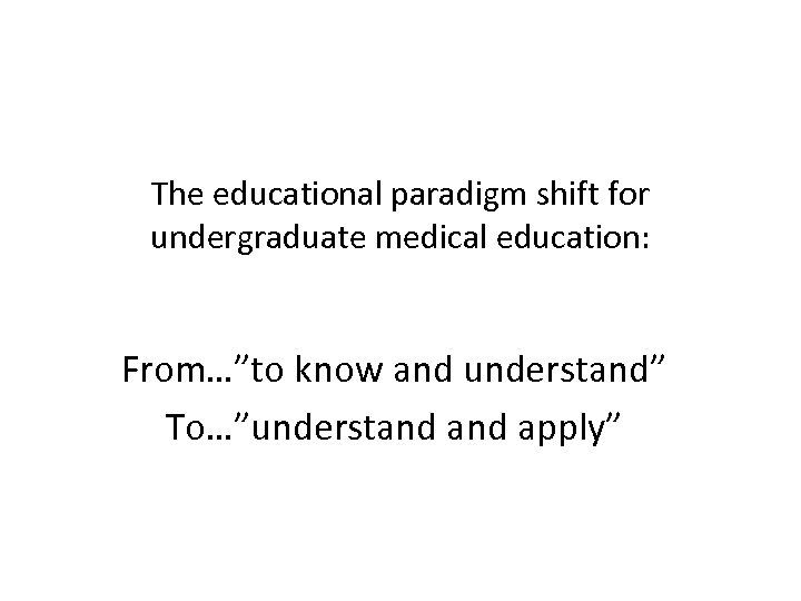 The educational paradigm shift for undergraduate medical education: From…”to know and understand” To…”understand apply”