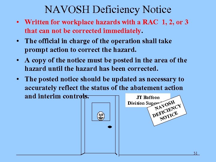 NAVOSH Deficiency Notice • Written for workplace hazards with a RAC 1, 2, or