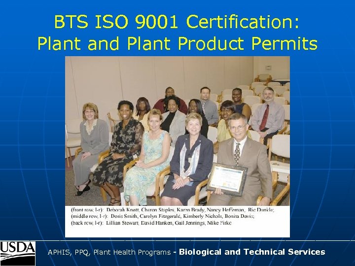 BTS ISO 9001 Certification: Plant and Plant Product Permits ____________________________________ APHIS, PPQ, Plant Health