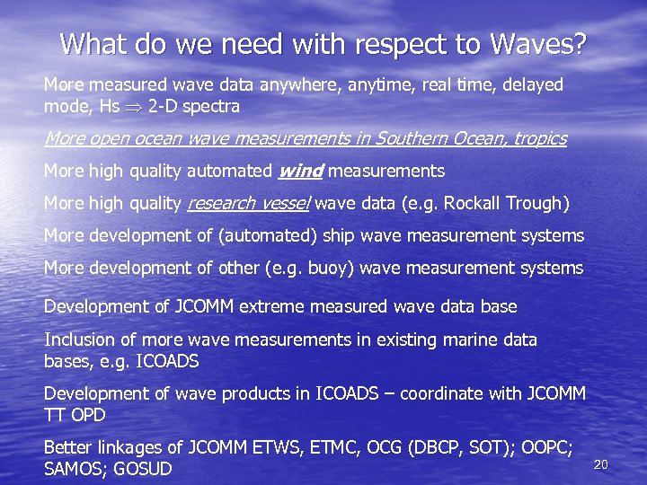 What do we need with respect to Waves? More measured wave data anywhere, anytime,