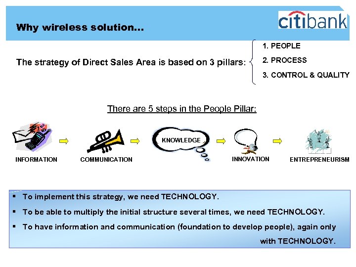 Why wireless solution… 1. PEOPLE The strategy of Direct Sales Area is based on