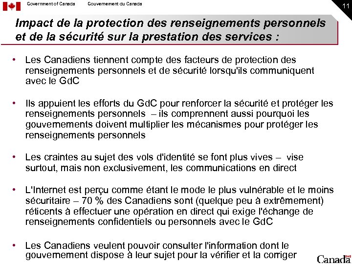 Government of Canada Gouvernement du Canada Impact de la protection des renseignements personnels et