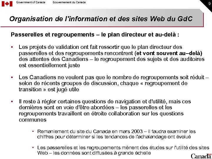 Government of Canada Gouvernement du Canada 9 Organisation de l'information et des sites Web