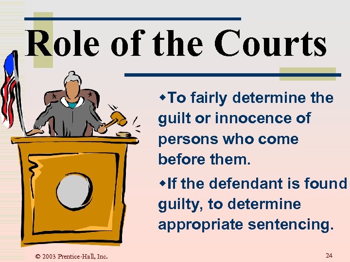 Role of the Courts w. To fairly determine the guilt or innocence of persons