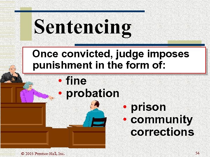 Sentencing Once convicted, judge imposes punishment in the form of: • fine • probation