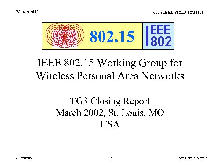 March 2002 doc. : IEEE 802. 15 -02/155 r 1 802. 15 IEEE 802.