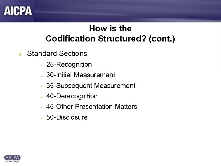 How is the Codification Structured? (cont. ) Ø Standard Sections § 25 -Recognition §
