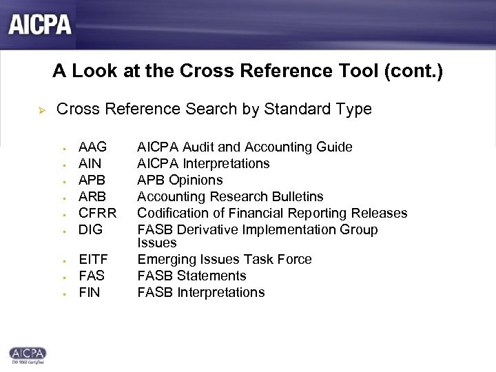 A Look at the Cross Reference Tool (cont. ) Ø Cross Reference Search by