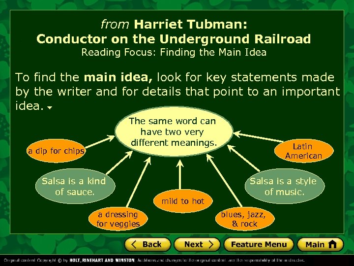 from Harriet Tubman: Conductor on the Underground Railroad Reading Focus: Finding the Main Idea