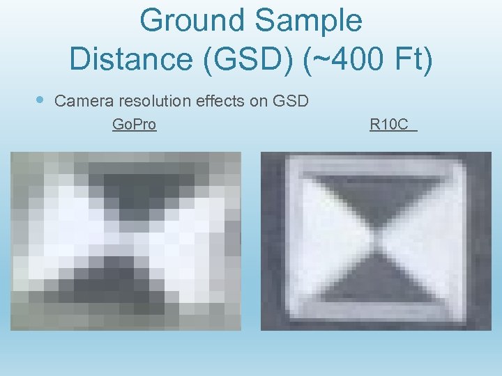 Ground Sample Distance (GSD) (~400 Ft) Camera resolution effects on GSD Go. Pro R