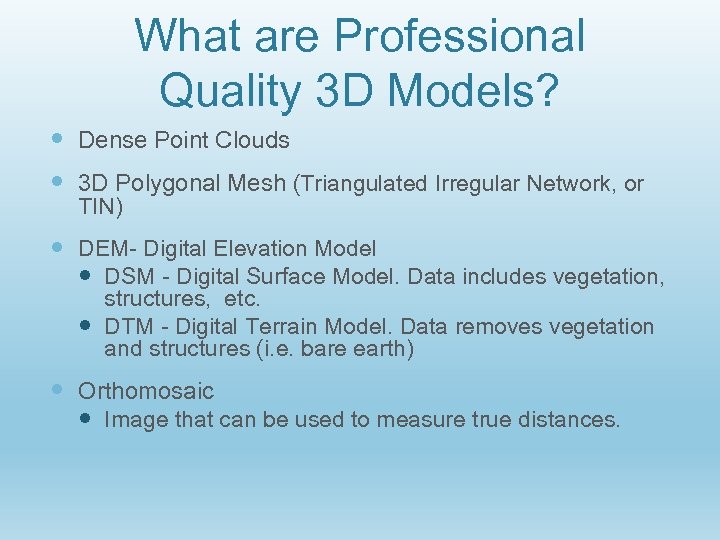 What are Professional Quality 3 D Models? Dense Point Clouds 3 D Polygonal Mesh