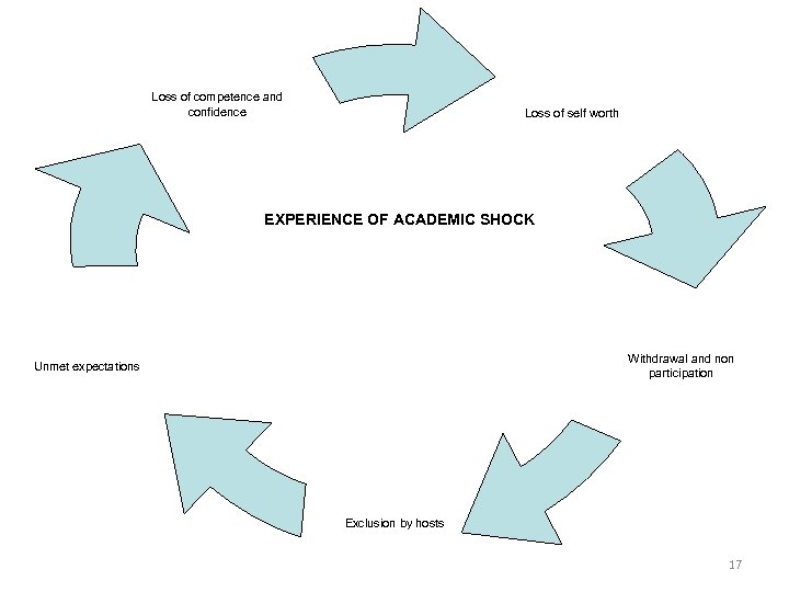 Loss of competence and confidence Loss of self worth EXPERIENCE OF ACADEMIC SHOCK Withdrawal