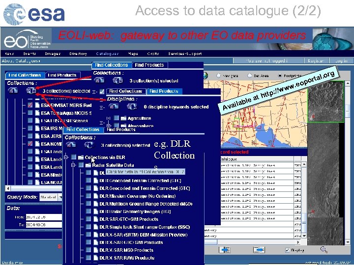 Access to data catalogue (2/2) EOLI-web: gateway to other EO data providers org ww