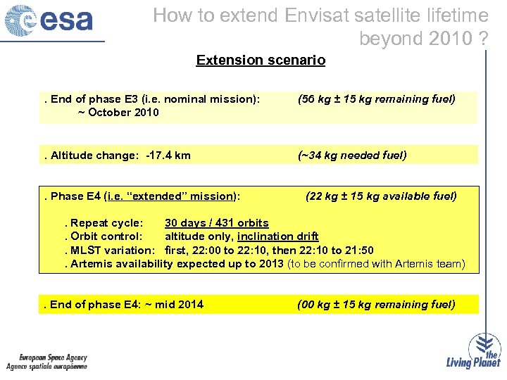 How to extend Envisat satellite lifetime beyond 2010 ? Extension scenario. End of phase