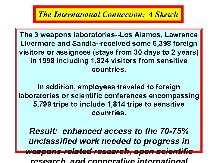 The International Connection: A Sketch The 3 weapons laboratories--Los Alamos, Lawrence Livermore and Sandia--received