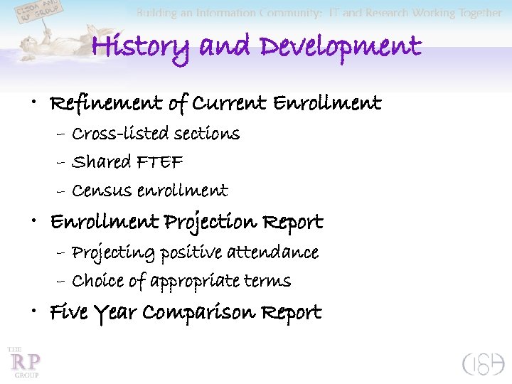 History and Development • Refinement of Current Enrollment – Cross-listed sections – Shared FTEF
