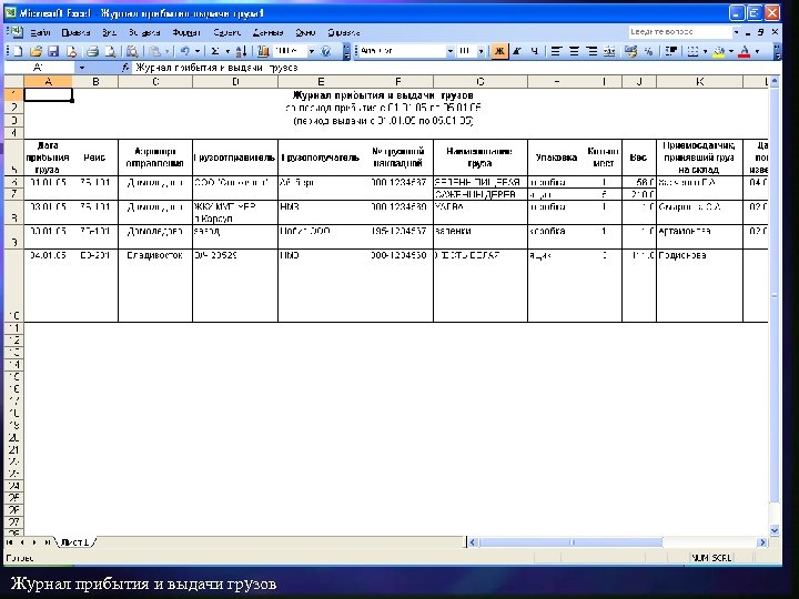 Журнал прибытия и выдачи грузов 