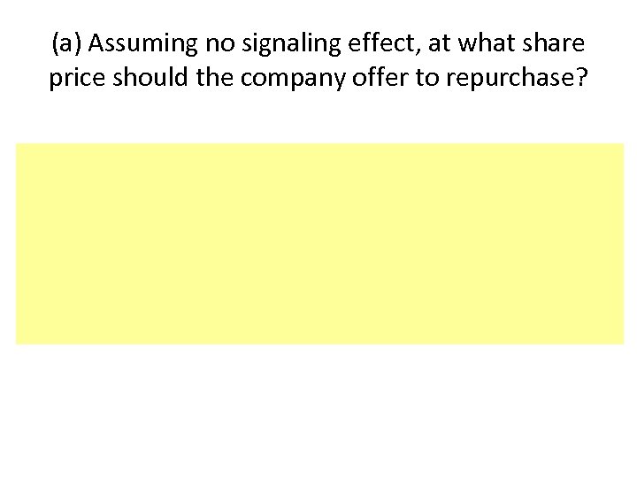 (a) Assuming no signaling effect, at what share price should the company offer to