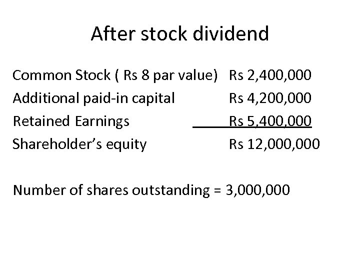 After stock dividend Common Stock ( Rs 8 par value) Additional paid-in capital Retained
