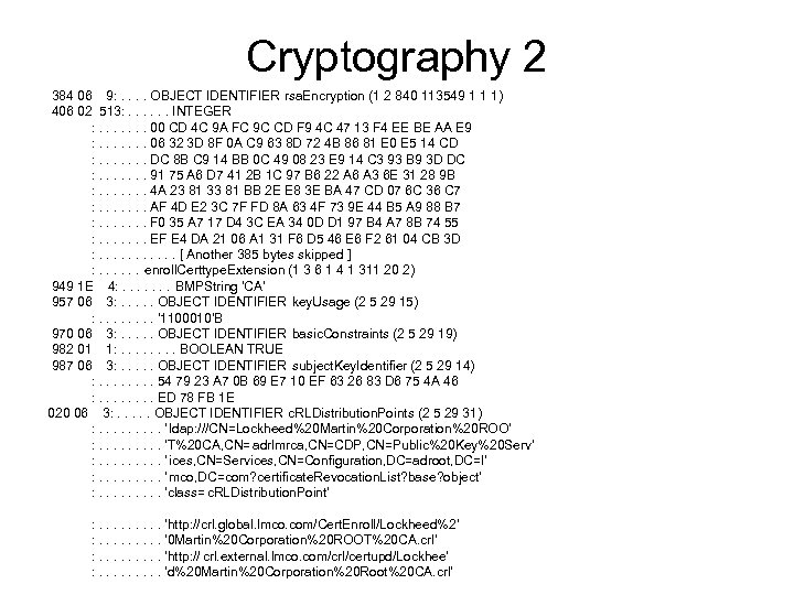 Cryptography 2 384 06 9: . . OBJECT IDENTIFIER rsa. Encryption (1 2 840