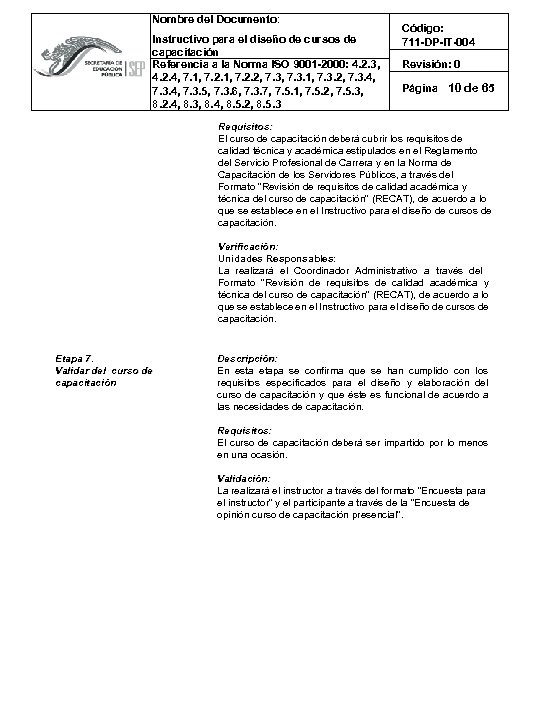 Nombre del Documento: Instructivo para el diseño de cursos de capacitación Referencia a la