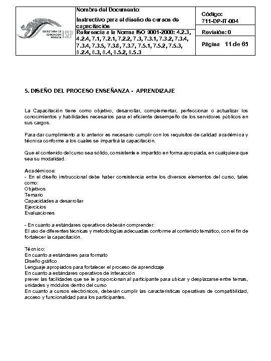Nombre del Documento: Instructivo para el diseño de cursos de capacitación Referencia a la