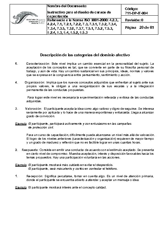 Nombre del Documento: Instructivo para el diseño de cursos de capacitación Referencia a la