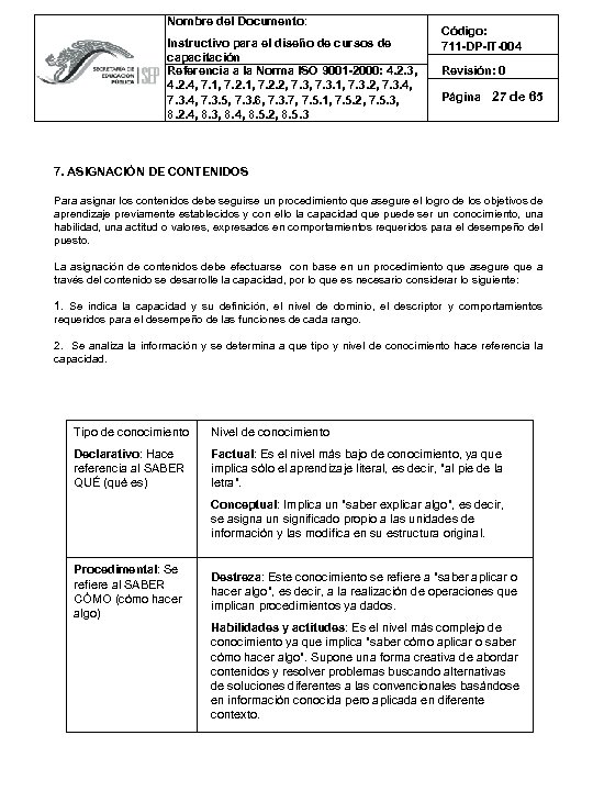 Nombre del Documento: Instructivo para el diseño de cursos de capacitación Referencia a la